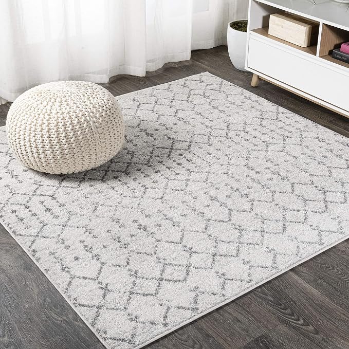 JONATHAN Y Boho Vintage Diamond Cream/Gray Square Area Rug 4X4 ft, Moroccan Hype by JONATHANY