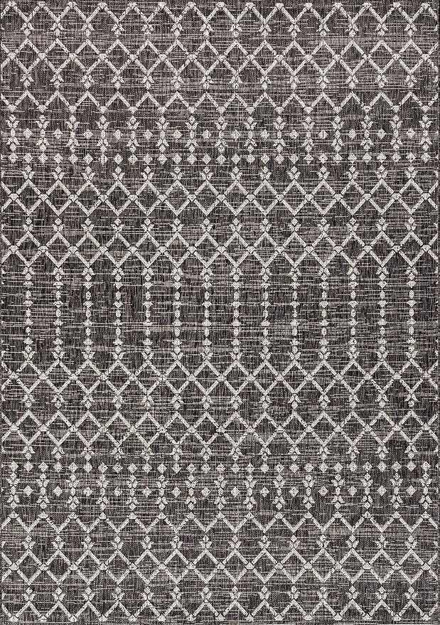 JONATHAN Y Moroccan Geometric Indoor Outdoor Area Rug 3X5 Black/Gray, Ourika - Image 9