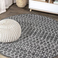 JONATHAN Y Moroccan Geometric Indoor Outdoor Round Area Rug 5 Ft Black/Gray by JONATHANY