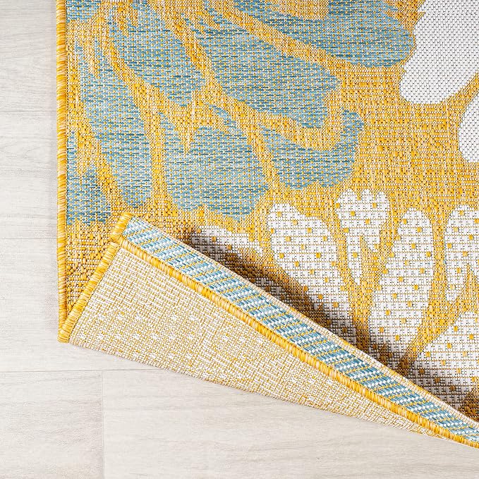 JONATHAN Y Floral Textured Weave Indoor Outdoor Area Rug 3X5 Yellow/Cream - Image 4