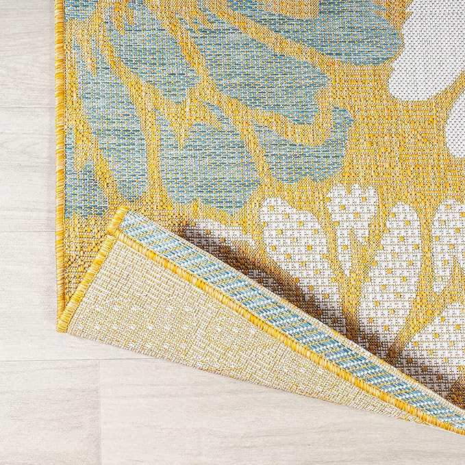 JONATHAN Y Floral Textured Weave Indoor Outdoor Area Rug 9X12 Yellow/Cream - Image 4
