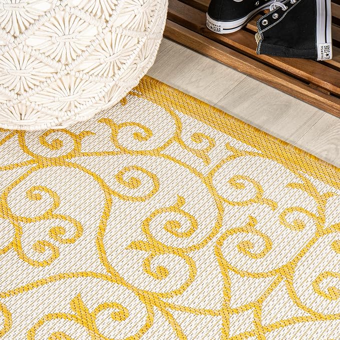 JONATHAN Y Vintage Filigree Indoor Outdoor Runner Rug 2X10 Cream/Yellow - Image 5