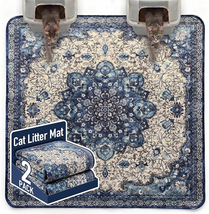 Hompet Cat Litter Mat 2 Pack, 72x72 Large Machine Washable Trapping Mats by Hompet