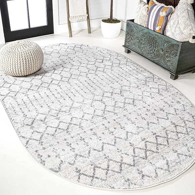 JONATHAN Y Boho Vintage Diamond Cream/Gray Oval Area Rug 3X5 ft, Moroccan Hype by JONATHANY