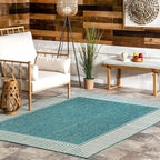 Nuloom Asha Teal/Ivory, Striped Border, Soft and Cozy, High Traffic, Easy Clean by nuLOOM