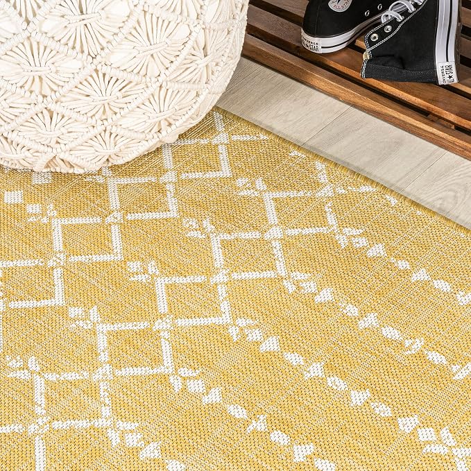 JONATHAN Y Moroccan Geometric Indoor Outdoor Runner Rug 2X10 Yellow/Cream - Image 5