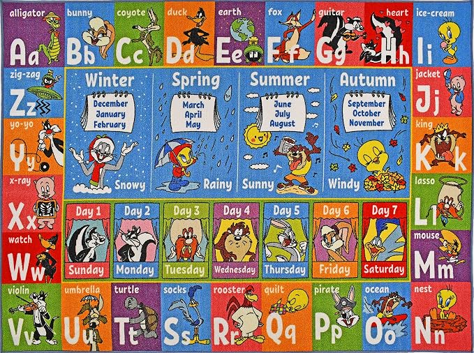 Looney Tunes Educational Kids Rug – ABC Alphabet, Months & Days Learning Mat – - Image 2