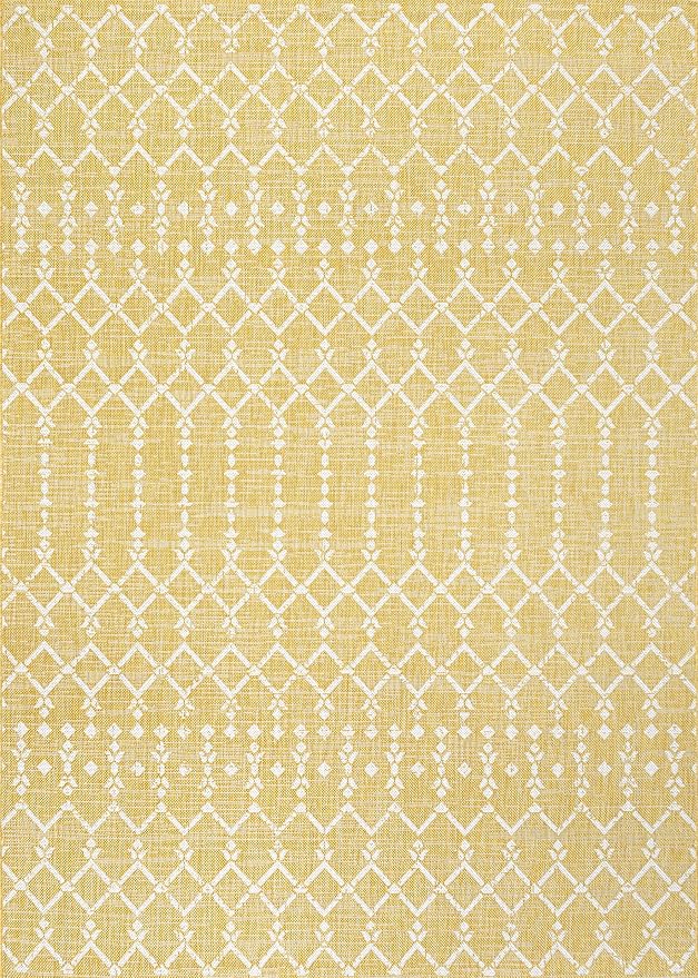 JONATHAN Y Moroccan Geometric Indoor Outdoor Area Rug 4X6 Yellow/Cream - Image 8