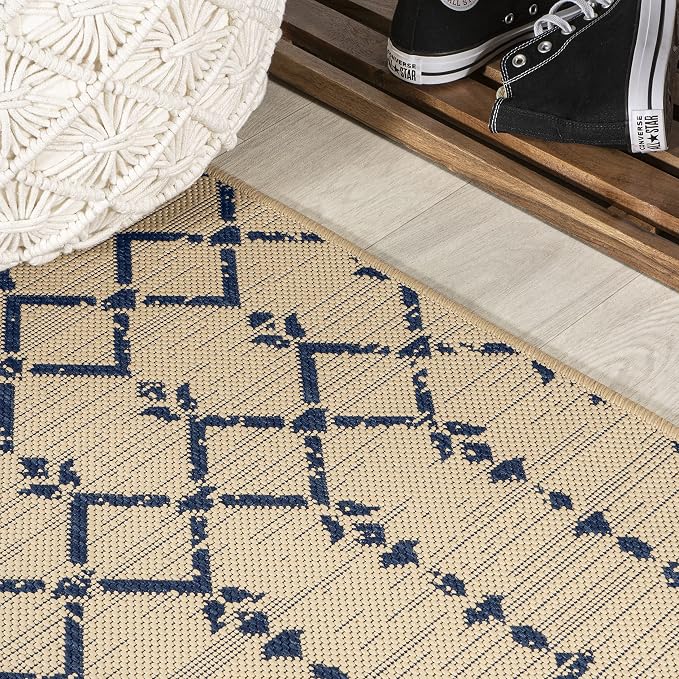 JONATHAN Y Moroccan Geometric Indoor Outdoor Runner Rug 2X10 Beige/Navy - Image 3