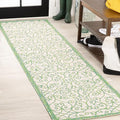 JONATHAN Y Vintage Filigree Indoor Outdoor Runner Rug 2X10 Cream/Green by JONATHANY