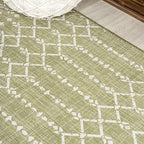 JONATHAN Y Moroccan Geometric Indoor Outdoor Runner Rug 2X10 Light Green/Cream - Image 3