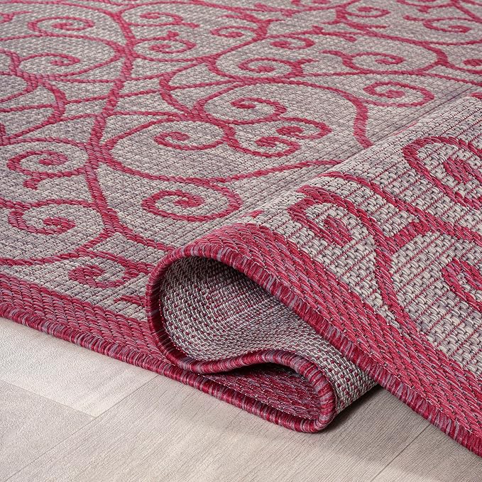 JONATHAN Y Vintage Filigree Indoor Outdoor Area Rug 4X6 Light Gray/Fuchsia - Image 5