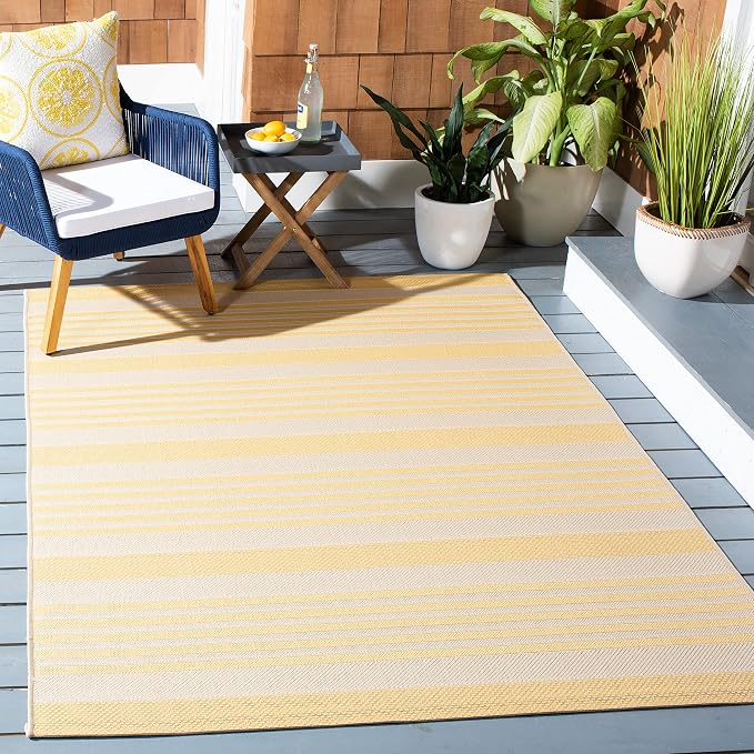 SAFAVIEH Courtyard Collection 6'7" x 9'6" Gold/Beige CY6062 Stripe Indoor/ - Image 2