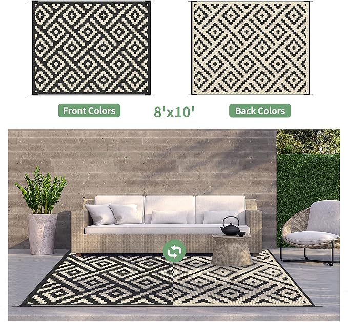 GENIMO Outdoor Rugs 8'x10' Waterproof, Reversible Mats, Area Plastic Straw Rug - Image 4