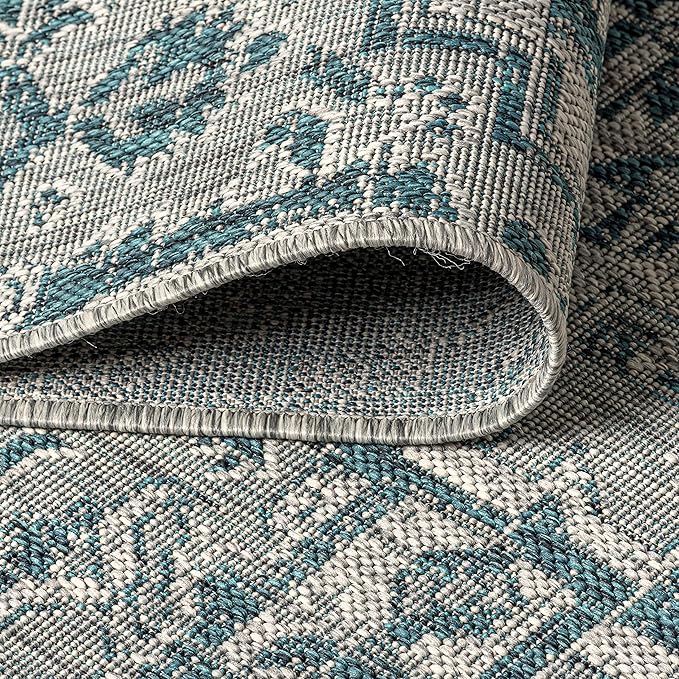 JONATHAN Y Boho Medallion Indoor Outdoor Runner Rug 2X8 Teal/Gray, Estrella - Image 5