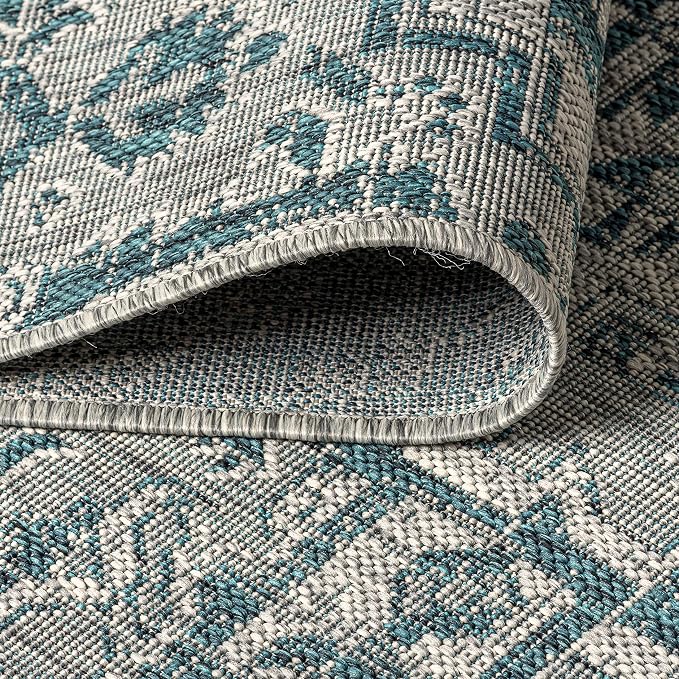 JONATHAN Y Boho Medallion Indoor Outdoor Area Rug 9X12 Teal/Gray, Estrella - Image 5