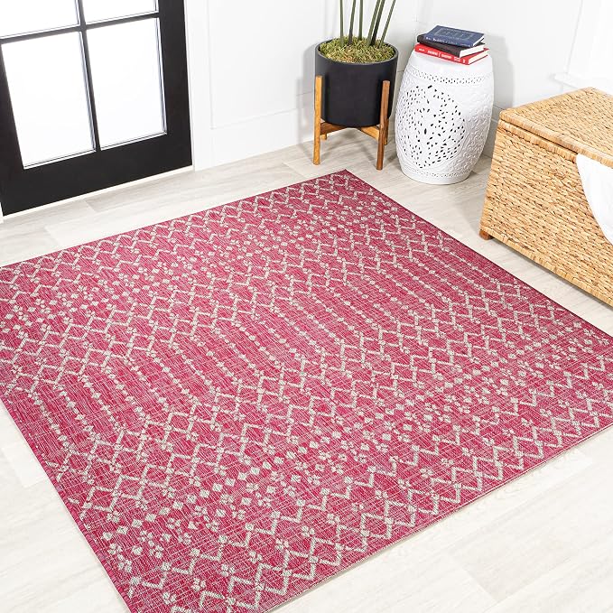 JONATHAN Y Moroccan Geometric Indoor Outdoor Square Area Rug 5X5 Fuchsia/Light by JONATHANY