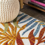 JONATHAN Y Tropics Palm Leaves Indoor Outdoor Square Area Rug 5X5 Cream/Orange - Image 3
