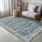 Blue Area Rugs 5x7 Vintage Boho Flower Distressed Low Pile Rug - Image 2