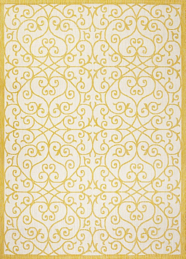 JONATHAN Y Vintage Filigree Indoor Outdoor Area Rug 5X8 Cream/Yellow, Madrid - Image 9