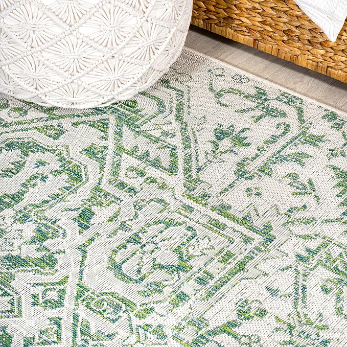 JONATHAN Y Boho Medallion Indoor Outdoor Runner Rug 2X10 Green/Cream, Estrella - Image 3