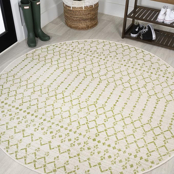JONATHAN Y Moroccan Geometric Indoor Outdoor Round Area Rug 5 Ft Cream/Green by JONATHANY