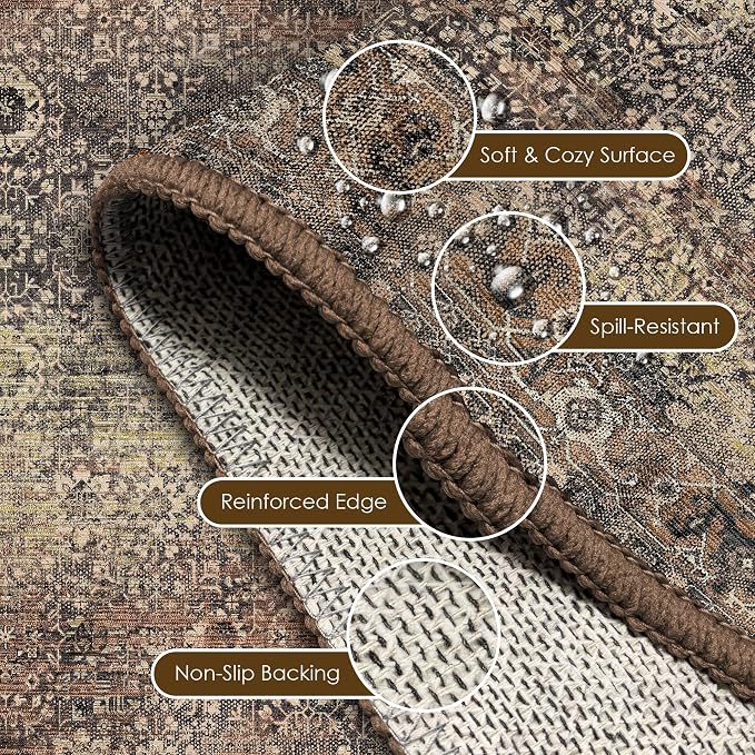 Washable Area Rug 9' x 12' Vintage Traditional Persian Mat - Image 6