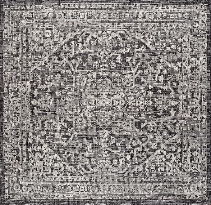 JONATHAN Y Boho Medallion Indoor Outdoor Square Area Rug 6X6 Black/Gray - Image 9
