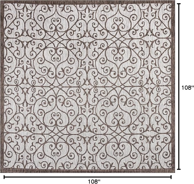 JONATHAN Y Vintage Filigree Indoor Outdoor Square Area Rug 9X9 Taupe/Espresso - Image 2