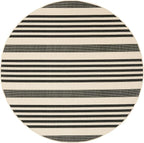 SAFAVIEH Courtyard Collection 7'10" Round Black/Bone CY6062 Stripe Indoor/ - Image 3