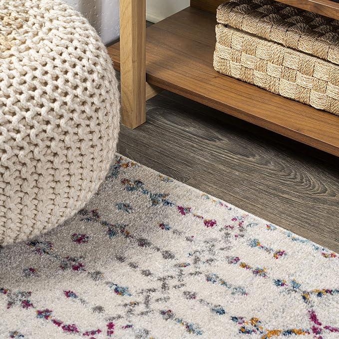 JONATHAN Y Boho Vintage Diamond Ivory/Multi Round Area Rug 5 ft, Moroccan Hype - Image 4