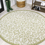 JONATHAN Y Vintage Filigree Indoor Outdoor Round Area Rug 5 Ft Green/Cream by JONATHANY