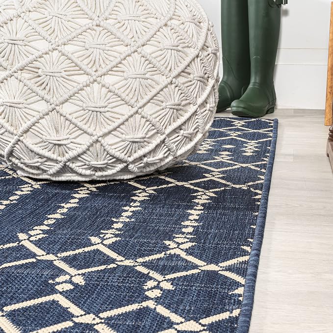 JONATHAN Y Moroccan Geometric Indoor Outdoor Runner Rug 2X10 Navy/Beige - Image 4