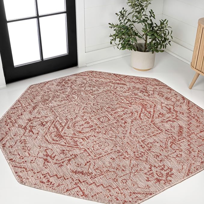 JONATHAN Y Boho Medallion Indoor Outdoor Octagon Area Rug 8 Ft Red/Taupe by JONATHANY