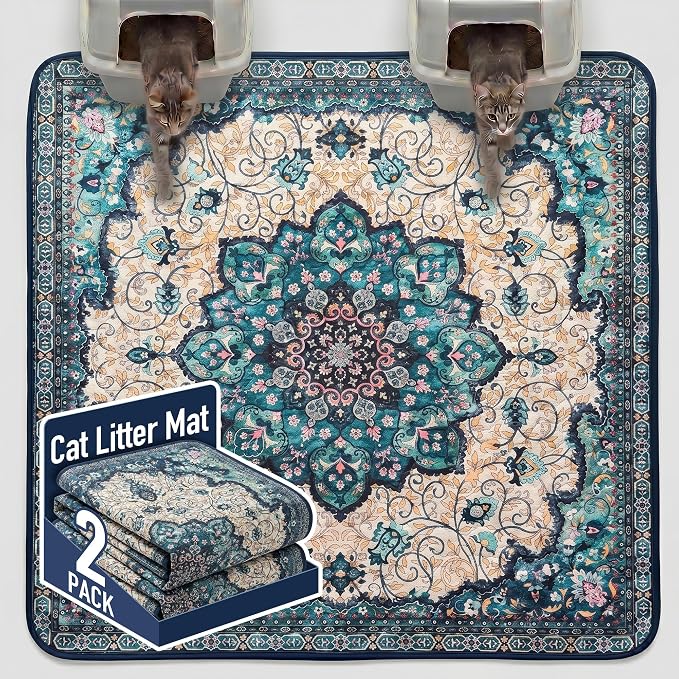 Hompet Cat Litter Mat 2 Pack, 72x72 Large Machine Washable Trapping Mats by Hompet