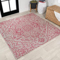 JONATHAN Y Boho Medallion Indoor Outdoor Square Area Rug 5X5 Light Gray/Fuchsia by JONATHANY