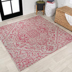 JONATHAN Y Boho Medallion Indoor Outdoor Square Area Rug 5X5 Light Gray/Fuchsia by JONATHANY