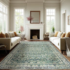 Dark Green Area Rugs 8x10 for Living Room Washable Non Slip Low Pile Blue and by BILEEHOME