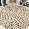 JONATHAN Y Moroccan Geometric Indoor Outdoor Round Area Rug 9 Ft Beige/Navy by JONATHANY