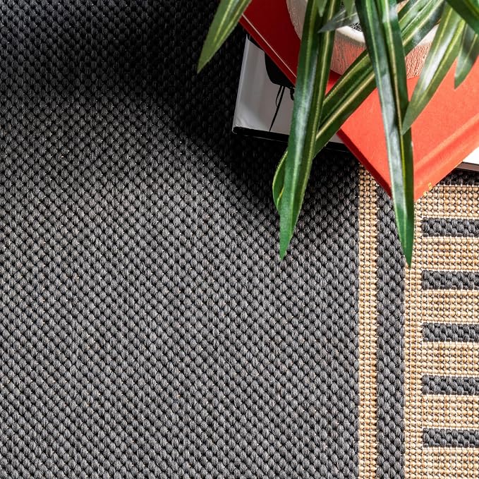 Nuloom Asha Dark Grey/Ivory, Striped Border, Soft and Cozy, High Traffic - Image 9
