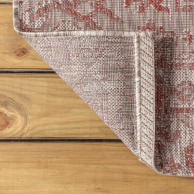 JONATHAN Y Boho Medallion Indoor Outdoor Round Area Rug 8 Ft Red/Taupe - Image 5