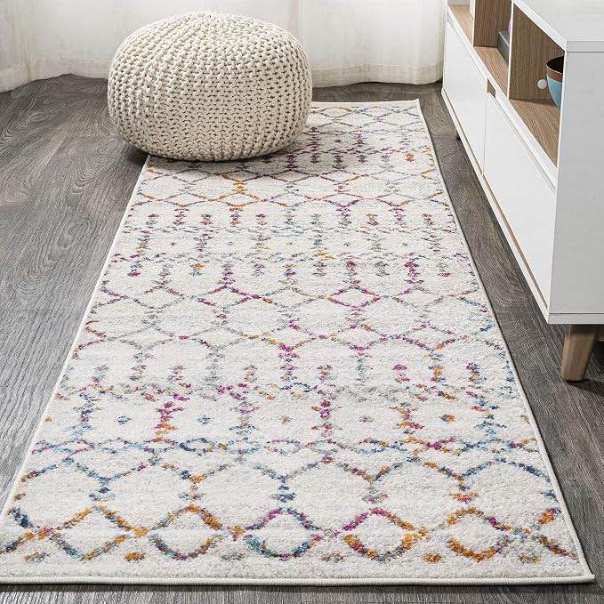 JONATHAN Y Boho Vintage Diamond Ivory/Multi Runner Rug 2X10 ft, Moroccan Hype by JONATHANY