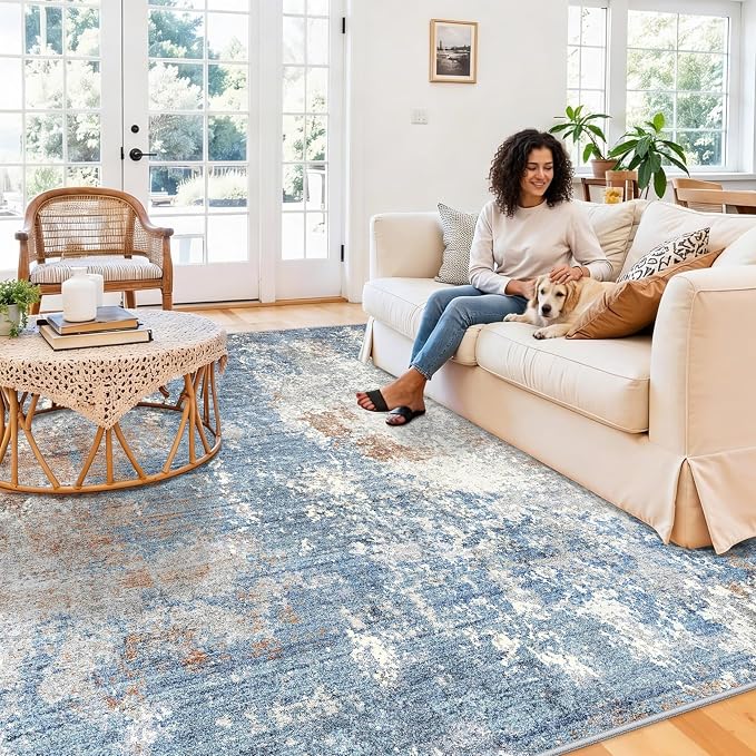 10x10 ft Square Living Room Rug – Washable Modern Abstract Area Rug - Image 4