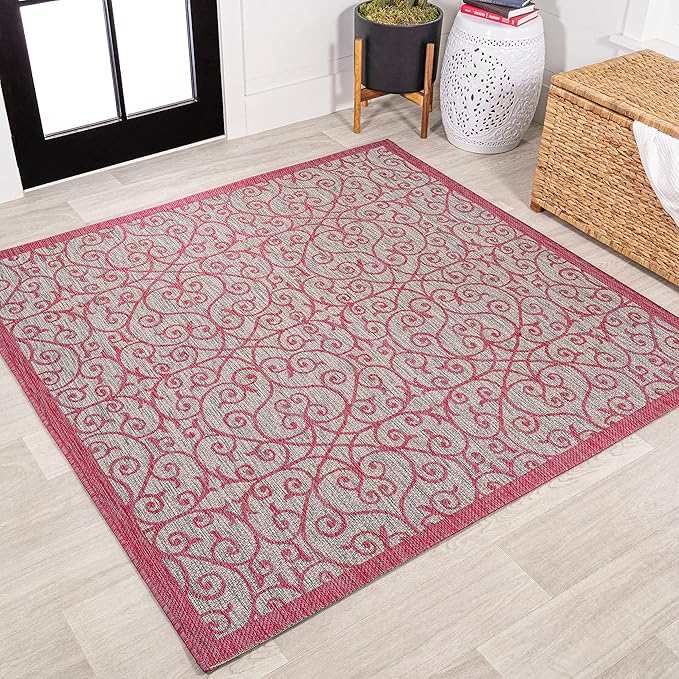 JONATHAN Y Vintage Filigree Indoor Outdoor Square Area Rug 5X5 Light by JONATHANY