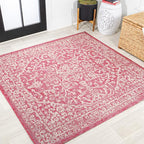 JONATHAN Y Boho Medallion Indoor Outdoor Square Area Rug 5X5 Fuchsia/Light Gray by JONATHANY