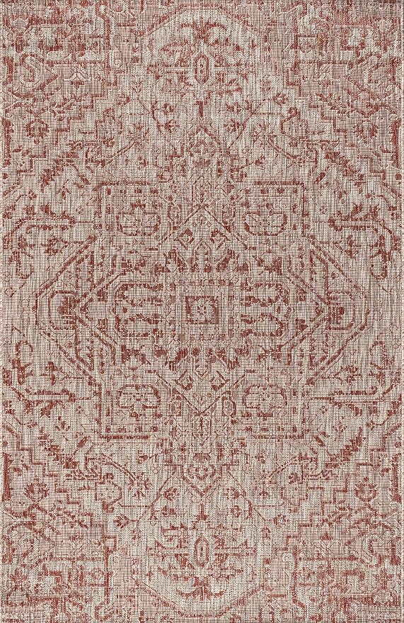 JONATHAN Y Boho Medallion Indoor Outdoor Area Rug 5X8 Red/Taupe, Estrella - Image 9