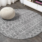 JONATHAN Y Boho Vintage Diamond Gray/Ivory Round Area Rug 6 ft, Moroccan Hype by JONATHANY