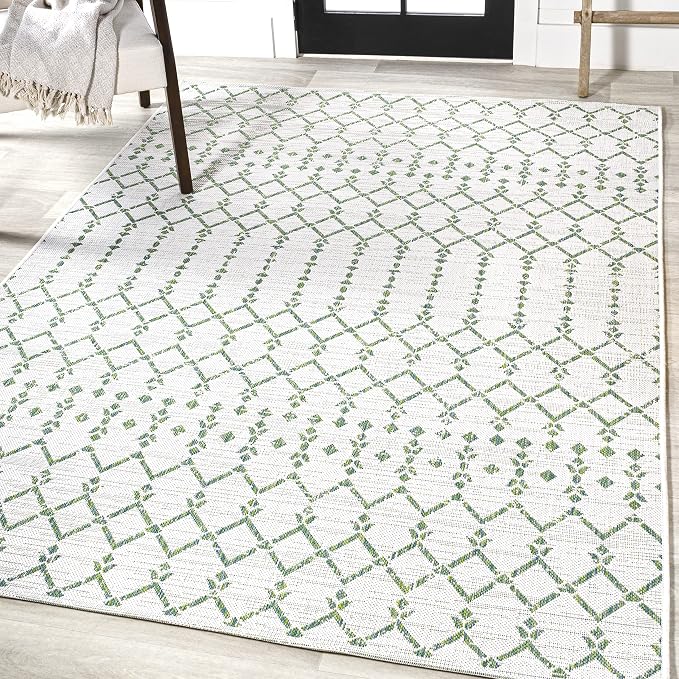 JONATHAN Y Moroccan Geometric Indoor Outdoor Area Rug 3X5 Green/Ivory, Ourika - Image 4