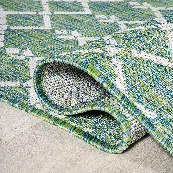 JONATHAN Y Moroccan Geometric Indoor Outdoor Area Rug 5X8 Green/Cream, Ourika - Image 6