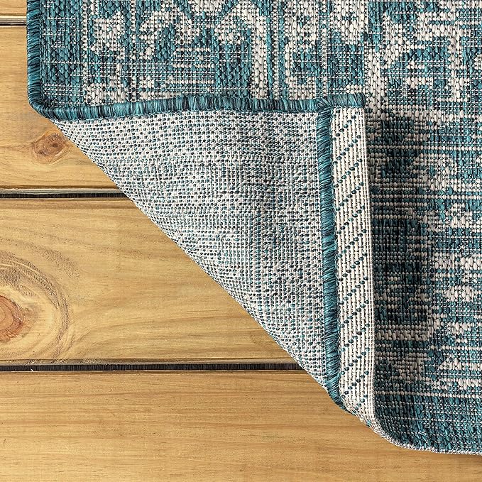 JONATHAN Y Boho Medallion Indoor Outdoor Square Area Rug 5X5 Teal/Gray - Image 6